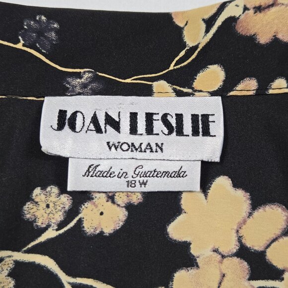 Joan Leslie Woman 18W Floral Button‎ Up Blouse Black Beige Short Sleeve Top - Picture 7 of 10